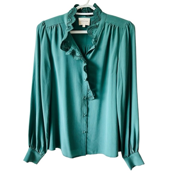 SEZANE Chloe Sage Silk Blouse Size 36(US4) - Picture 4 of 16